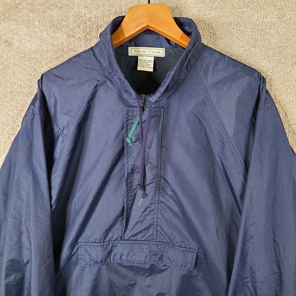 Vintage Izod Club‎ Jacket Mens Large Blue Nylon Half Zip Front Pocket Mock Neck - Picture 2 of 9